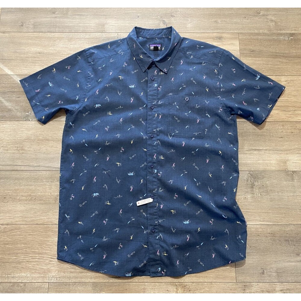 Patagonia GO TO Mens M Short Sleeve Blue Button Casual Camp Shirt Hawaiian Surf